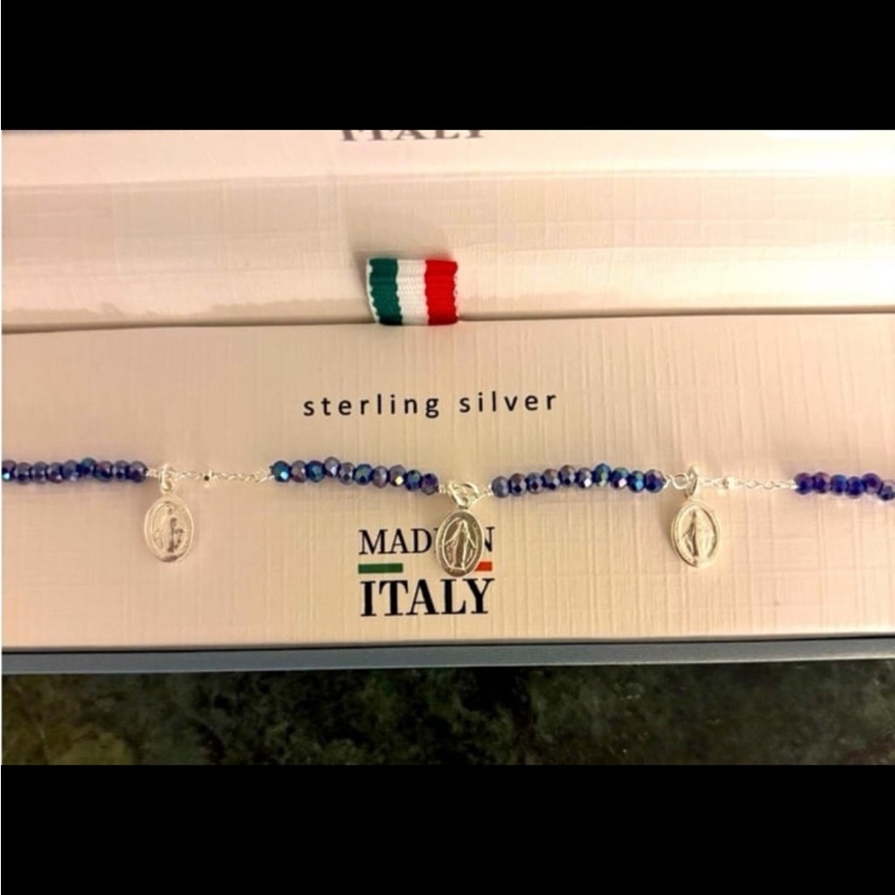 Mia Fiore Sterling Silver Jesus Christ Blue Beaded Bracelet RARE